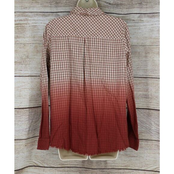 Humming Bird Womens Size Small Large Check Button Down Shirt Ombre Mauve Pink - Picture 5 of 6